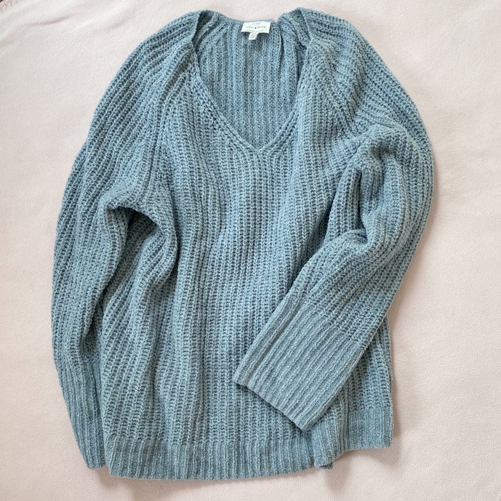 Lucky Brand Sweater V-neck chenille light blue